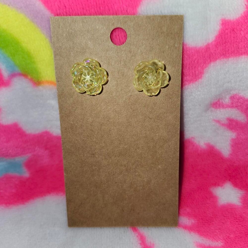 Yellow Rose Silver Stud Earrings